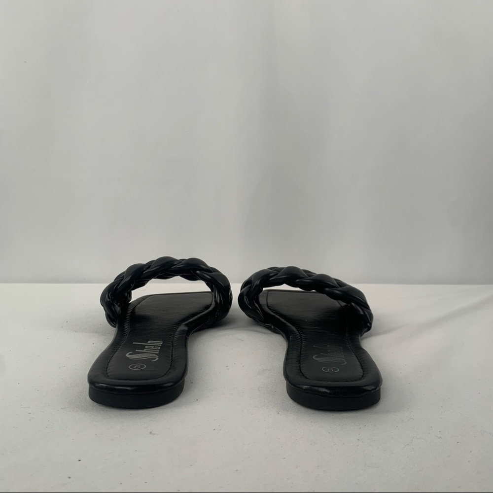 Sheln Faux Leather Braided Square Toe Sandals in Black Size 9 - Picture 7 of 8